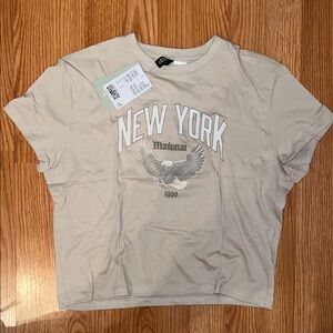 H&M Beige New York Graphic Cropped Baby Tee